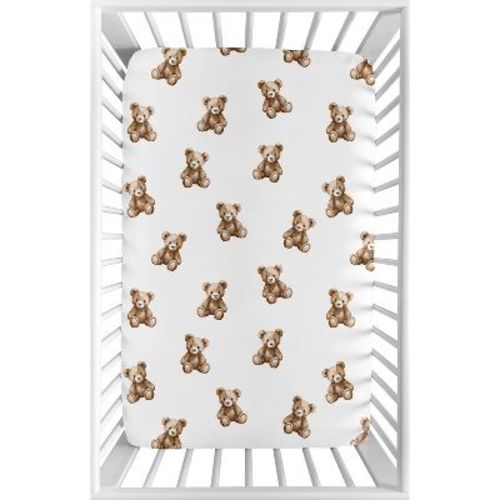 Sweet Jojo Designs Boy, Girl, Unisex/Gender Neutral Baby Fitted Mini Crib Sheet Boho Teddy Bear Brown and Taupe