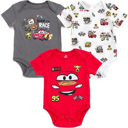 Disney Cars Newborn Baby Boys 3 Pack Bodysuits Red/White/Gray 0-3 Months