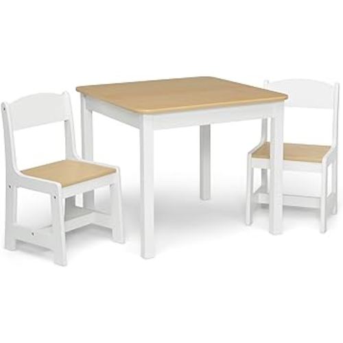 Delta Children MySize Kids Wood Table and Chair Set (2 Chairs Included) - Ideal for Arts & Crafts, Snack Time, Homeschooling, Homework & More, Bianca White/Natural