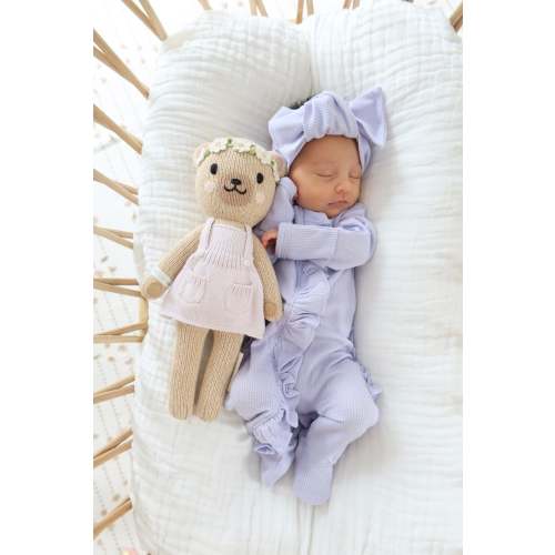 Organic Waffle Knit Ruffled Footie With Bow – Bella Berry Designs