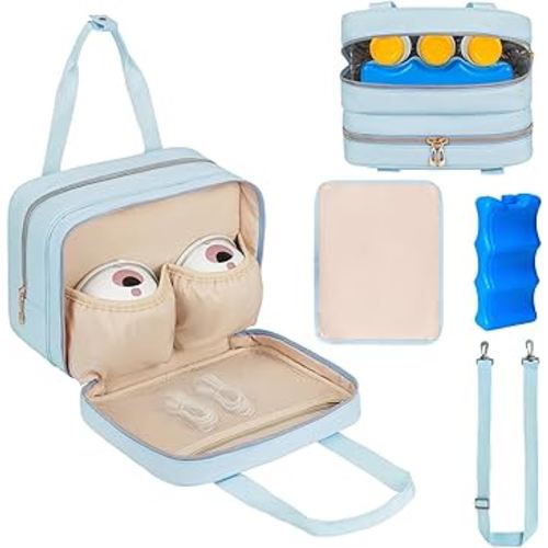 Breastmilk Cooler Travel Bag, Wearable Breast Pump Storage Bag Compatible with Momcozy/Medela/Elvie/Willow Breast Pump with Ice Pack and Waterproof Mat,Blue
