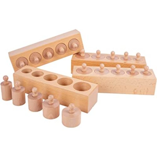 Montessori Toys for Babies 6-12 Months Wooden Knob Log Cylinder Blocks Development Sensory Toys for Toddlers Montessori Baby Games Educational Toys(4 Piece Set)