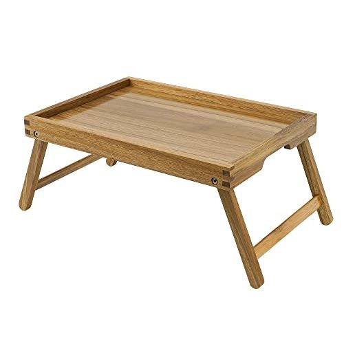 VaeFae Acacia Bed Table Tray, Wooden Breakfast Tray with Folding Legs, Bed Tray for Eating and Laptop, Eating Trays for Bedroom