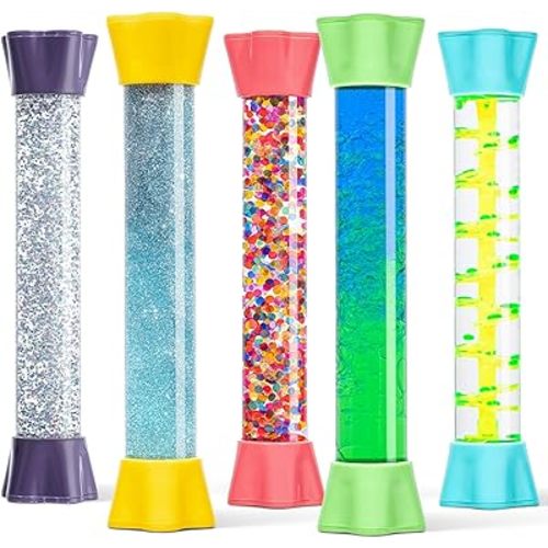 Special Supplies Liquid Motion Bubbler Toy Cool Tubes 5-Pack Colorful Hourglass Timer with Droplet Movement, Bedroom, Sensory Play for Home or School (Bubble-Tube-5)