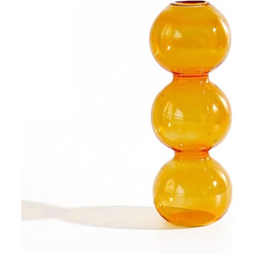 JSPYFITS Hydroponic Flower Vase, Three Balls 6.5” Tall Transparent Plant Glass Pots, Suitable Weddings/Party/Events/Decorating Home Office or Dinning/Living Room (Orange)