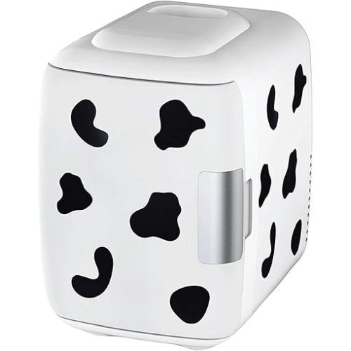 Cooluli Skincare Mini Fridge for Bedroom - Car, Office Desk & Dorm Room - Portable 4L/6 Can Electric Plug In Cooler & Warmer for Food, Drinks, Beauty & Makeup, 12v AC/DC & Exclusive USB, Cow Print