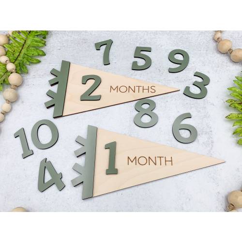 Wooden Pennant Monthly Milestone Markers