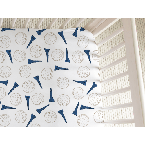 Golf Tee Pattern Crib Sheet - Navy and Beige