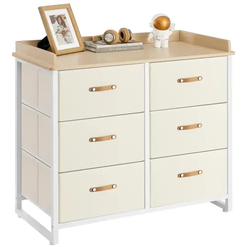 SONGMICS Kids Dresser with 6 Drawers, Boys Girls Dresser, with Water-Resistant Tabletop, Storage Organizer Cabinet, for Bedroom Hallway, Beige UGKR101K01
