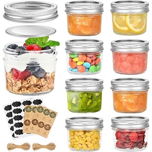 TUZAZO 4 oz Mini Mason Jars with Lids 8 Pack, 4oz Small Glass Mason Canning Jars for Jam Jelly Yogurt Dessert, Shower Wedding Favors Decor