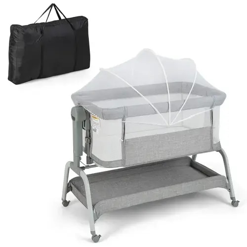 Baby Joy Bassinet Bedside Sleeper w/ 6 Adjustable Heights & Mattress - Grey | Baby Bunting AU