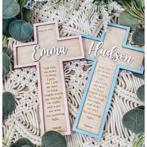 Personalized Sleep Prayer Cross | Custom Baptism Gift | Baby Shower Gift | Personalized Baby Dedication | Boho Cross | Custom Nursery Sign