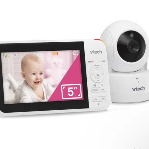 VTech VM924 Remote Pan-Tilt-Zoom Video Baby Monitor, 5" LCD Screen, Up to 17 Hrs Video Streaming, Night Vision, Up to 1000ft Range, Soothing Sounds, 2-Way Talk, Temperature Sensor,Secured Transmission