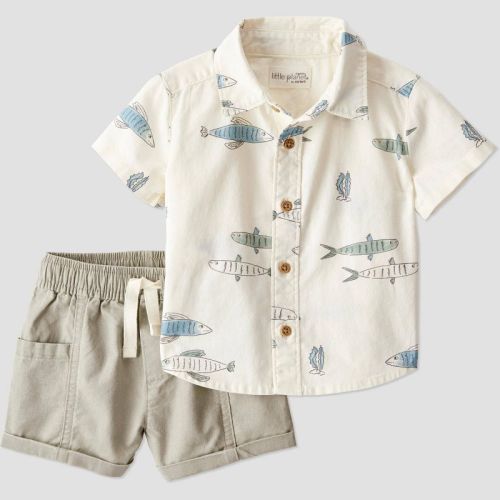 Little Planet by Carter's Organic Baby Boys' Fish Woven Coordinate Set - Newborn: Lightweight Linen Blend