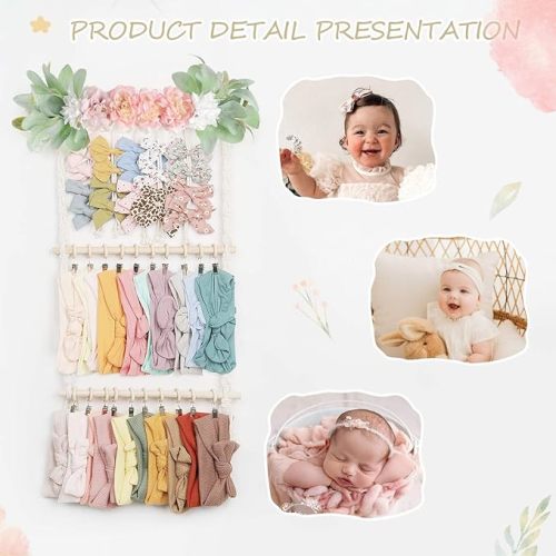 POVETIRE Headband Holder Hair Bows Organizer for Girls,Hair Bow Organizer Hair Accessories Display Storage Wall Hanging Decor for Baby Nursery Toddler Girls Room (Flower-1)