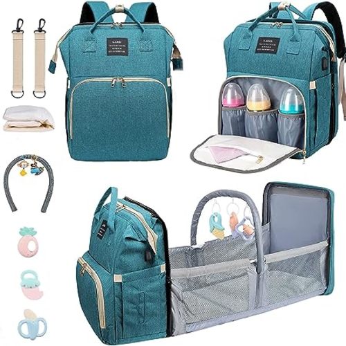 Baby Diaper Bags with Changing Station,900D Oxford Waterproof Diaper Bag Backpack for Moms Dads with USB Charging Port,Large Capacity Baby Essentials(Ungrade-Green)