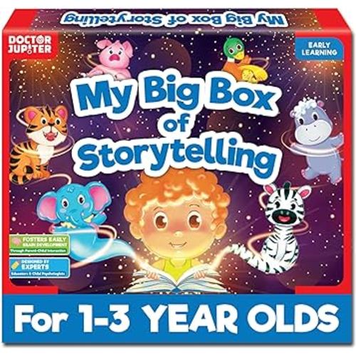 Doctor Jupiter My Big Box of Storytelling for 0-1-2-3 Year Old Children| Birthday Gift, Books for 1,2,3 Year Old Baby Boys & Girls| Toddler Toys Ages 1-3|4 Board Books,10 Animal Masks,1 Hand Puppet