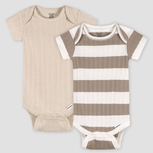 Gerber Baby 2pk Striped Onesie - Tan 3-6M
