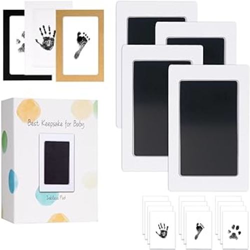 Inkless Baby Hand and Footprint Kit,Clean-Touch Ink Pad Kit,Safe No Mess Printing Infant Hand Foot Stamp,4 Pack Newborn Inkless Print Pads Best Keepsake or Gifts for Family