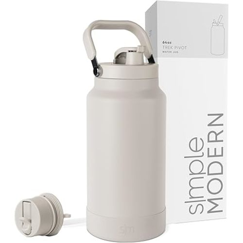 Simple Modern Trek Pivot | Half Gallon Water Bottle Jug with Handle & Boot | Interchangeable Straw & Chug Lids | Large Insulated Stainless Steel | Sports Camping Outdoors | 64oz, Almond Birch