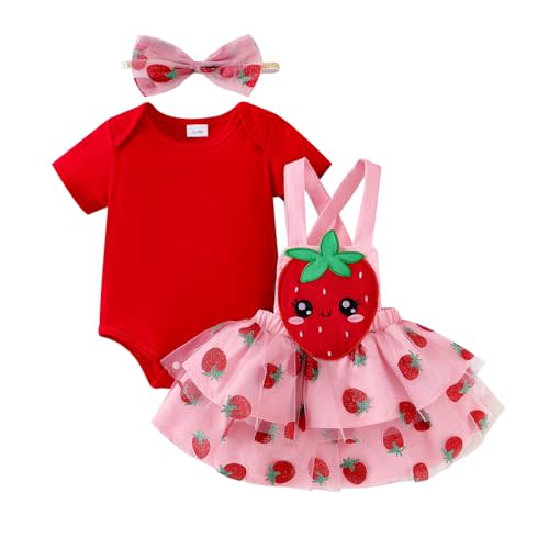 CETEPY Baby Girl Clothes Newborn Ruffle Romper Cartoon Suspender Skirt Bow Headband Infant Summer Outfits 0-18 Months