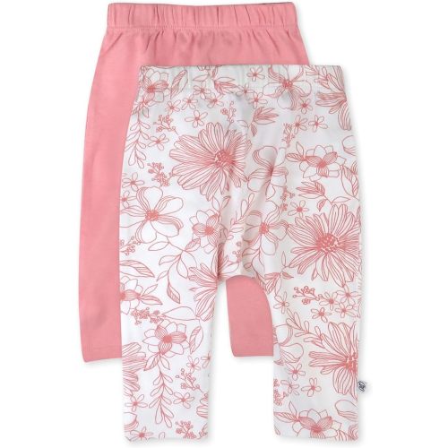 HonestBaby Multipack Harem Pants Roomy Fit Pull on Bottoms 100% Organic Cotton for Infant Baby Boys, Girls, Unisex - 12 Months - 2-pack Sketchy Floral Pink