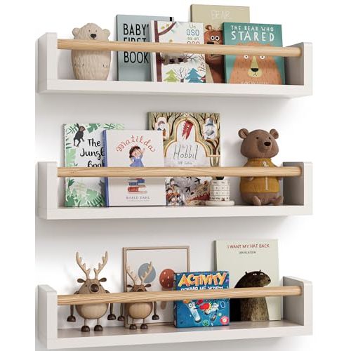 G&W Gruwald Nursery Book Shelves, Set of 3, Wall Bookshelf, Book Shelf for Kids Rooms, Wall Book Shelves for Bedroom Kids, Floating Shelf, Nursery Decor