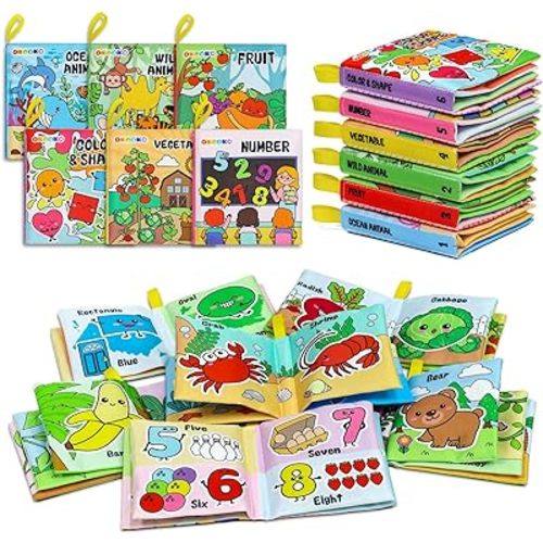 OKOOKO Soft Baby Books 6PCS Soft Cloth Books Bath Books Crinkle Washable Non-Toxic Early Education Preschool Learning Toy for Newborns Babies Infants Toddlers Kids