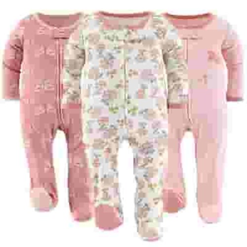 The Peanutshell Baby Sleep n Play Footed Pajamas for Baby Girl, Boho Butterfly, 3 Pack, Newborn