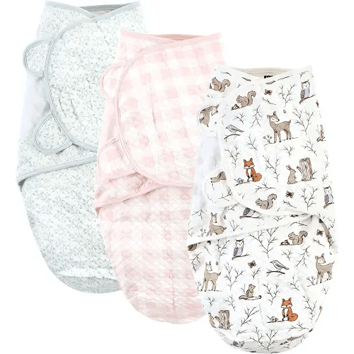 Hudson Baby Unisex Baby Quilted Cotton Swaddle Wrap 3pk, Enchanted Forest, 0-3 Months