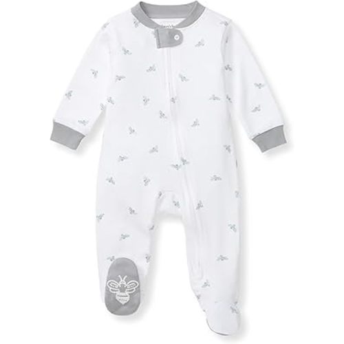 Burt's Bees Baby Boys' Sleep & Play PJs, 100% Organic Cotton One-Piece Zip Front Jumpsuit, Baby Boys Footie Pajamas & PJs