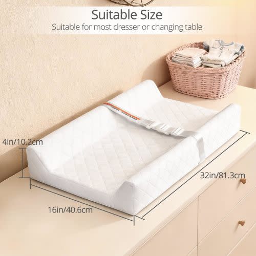 Waterproof Baby Changing Pad, Non-Slip Wipeable Diaper Changing Mat with Safety Strap 32x16 Inch Infant Diaper Change Pad Suitable for Dresser & Table