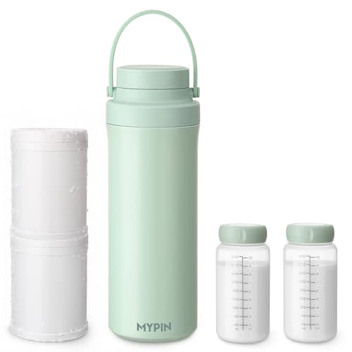 MYPIN 22oz Portable Breast Milk Cooler for Outdoor, 360° Cooling Tubes for 24 Hours with 2pcs Baby Bottles Reusable Storage Container, Larger Capacity Stainless Steel Travel Breastmilk Chiller