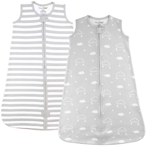 Baby Wearable Blanket 0.5 TOG, Organic Cotton Sleeping Sack, Baby Sleep Bag with 2-Way Zipper, Lightweight and Breathable Sleeping Bag, Stripe/Clouds, Small (0-6 Months)
