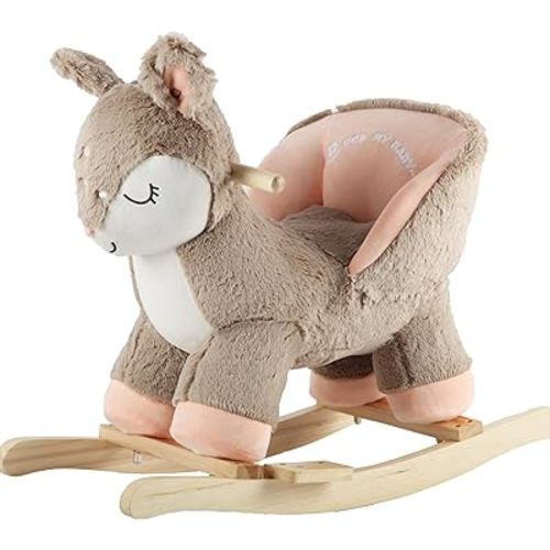 Rocking Horse Deer with Chair, Plush Stuffed Animal Rocker, Baby Rocker with Sweet Music, Animal Ride on,Pink Deer,CPC Certified