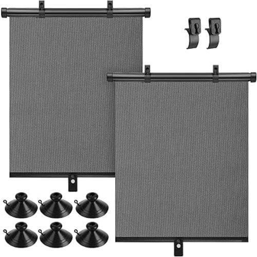 Car Window Shade for Side Windows, 2 Pack Sun Shade Retractable for Car Blocks Heat and UV Rays Glare Protection Roller Sunshade Visor for Baby, Kids, Pets, Passengers