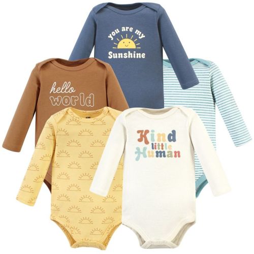 Hudson Baby Cotton Long-sleeve Bodysuits, Kind Human 5 Pack, 0-3 Months