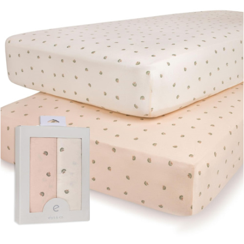 Ely's & Co. Baby Fitted Crib Sheet 100% Combed Jersey Cotton Gingko and Pin Dot 2 Pack