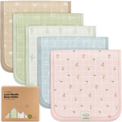 5pk Lumi Muslin Burp Cloths for Baby Boys, Girls, Organic Baby Burp Cloths, Burping Cloths for Babies, Color: Wild bloom