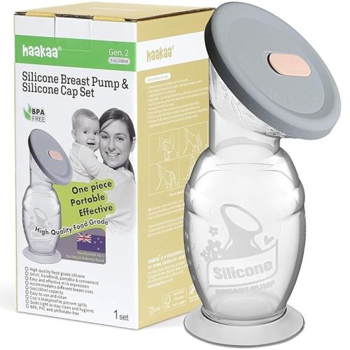 haakaa Silicone Breast Pump & Silicone Cap 5oz/150ml - 5.4 Fl Oz (Pack of 1)