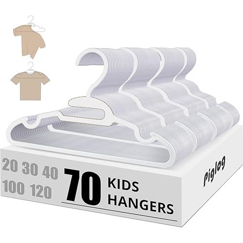 Baby Hangers 70 Pack - White Baby Hangers for Clothes, Non-Slip Toddler Hanger for Clothes Child Infant Newborn, 11.4 Inch Kids Hanger for Space Saving