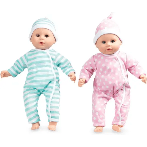 Melissa & Doug Mine to Love Twins Luke & Lucy 15” Light Skin-Tone Boy and Girl Baby Dolls with Rompers, Caps, Pacifiers - First Baby Dolls For Toddlers 18 Months And Up