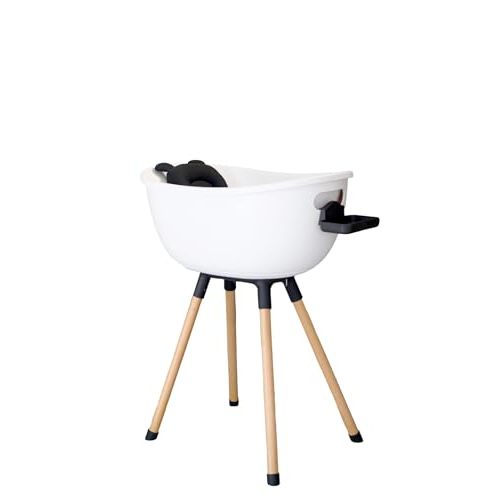 Babu Bath Luxury Standing Baby Bathtub, 3-Stage Convertible with Wooden Stand, Ergonomic Design, No Tray