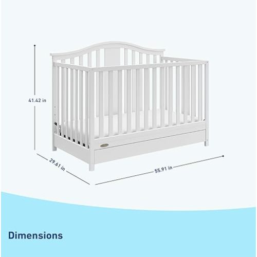 Graco Solano 4-in-1 Convertible Crib with Drawer Combo (White) – GREENGUARD Gold Certified, Includes Full-Size Nursery Storage Drawer, Converts to Toddler Bed and Full-Size Bed