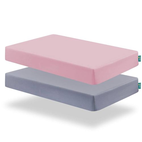 Biloban Crib Sheets Girl Fitted, 2 Pack Crib Sheet Fits for Standard Crib Mattress, Neutral Toddler Bed Sheets for Baby Boys, Grey & Pink, 52”X 28”