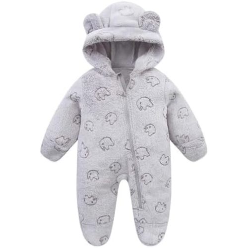 Fairy Baby Newborn Baby Bear Onesie Thin Fleece Footie Romper Snowsuit Hooded Jumpsuit Bodysuit Winter Outwear Boy Girl 0-12M