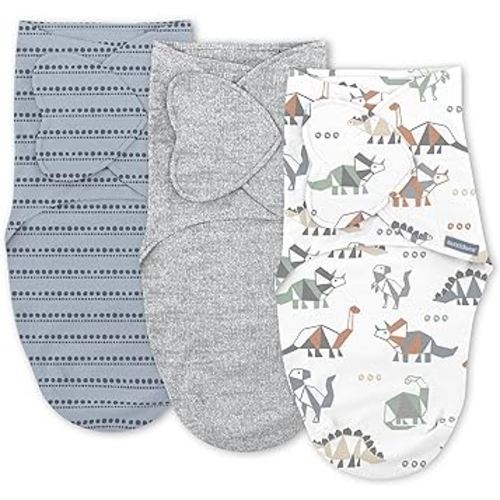 Ingenuity SwaddleMe Monogram Collection Swaddle, 3-Pack, for Ages 0-3 Months - Dino Mite