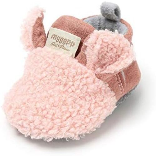 FAMI Baby Boys Girls Adjustable Slipper Shoes Anti-Slip Soft Sole Cotton Kint Crib Shoes Cartoon Moccasins