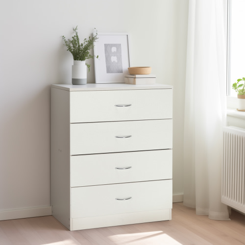 UBesGoo 4-Drawer Dresser Pure White with Metal Handles Bedside Night Stand Bedroom, White