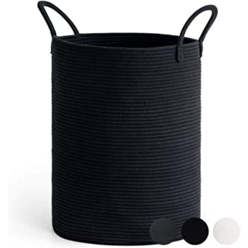 Goodpick Black Woven Rope Laundry Basket, Tall Modern Laundry Hamper for Clothes, Blankets, Toys, Towels, Pillows, Laundry Bin for Living Room, Bedroom, Entryway, 15 x 20 inches, 58L